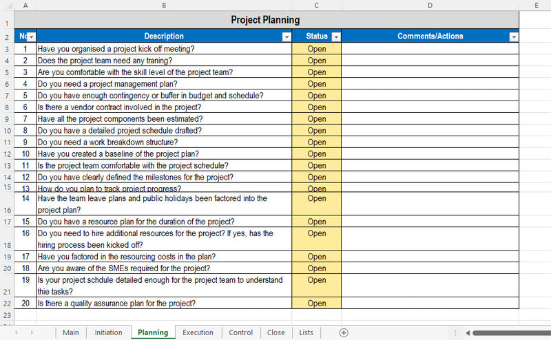 Excel Project Planning