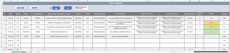 QMS Action Register Template 