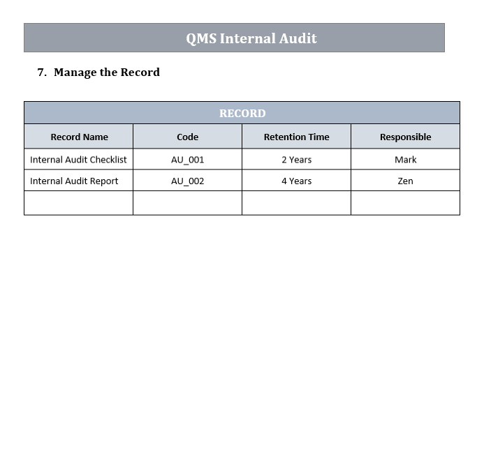 QMS Internal Audit Template