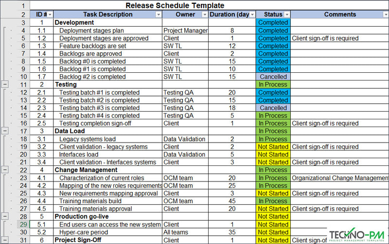 Release Schedule Excel Template