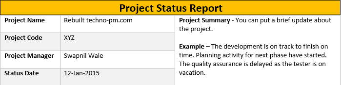One Page Weekly Status Report Template